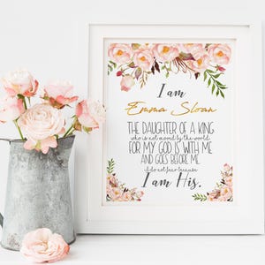 Daughter of The King Nursery Wall Art, Goddaughter Baptism Gift, Dedication, Personalized Bible Verse Wall Art DIGITAL FILE