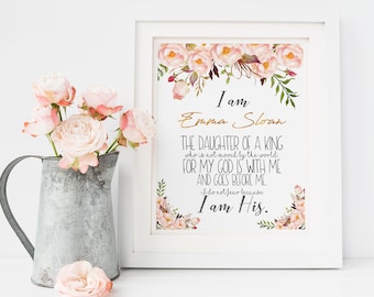 Daughter of The King Nursery Wall Art, Goddaughter Baptism Gift, Dedication, Personalized Bible Verse Wall Art DIGITAL FILE
