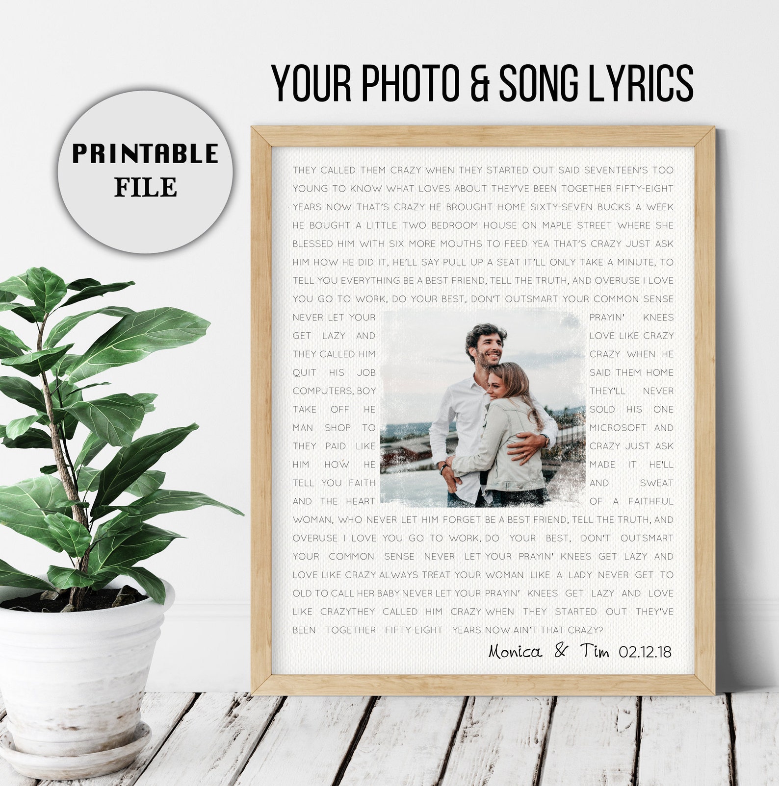 Custom Song Lyrics & Photo 1st Anniversary Gift Song Lyric | Etsy