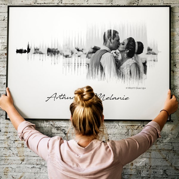 Custom Sound Wave with Wedding Photo, Custom Wedding Song, Soundwave, First Anniversary Gift for Him, Sound Wave Art Cotton Anniversary Gift