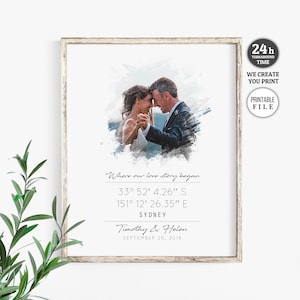 Custom Coordinates Gift, Valentines Day Gift, Where our love story began, GPS coordinates, Anniversary Gift with Photo, Digital File Only