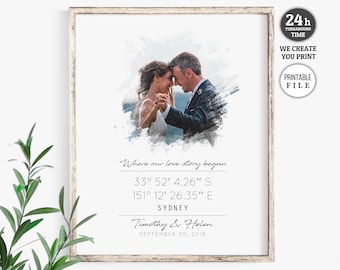 Custom Coordinates Gift, Valentines Day Gift, Where our love story began, GPS coordinates, Anniversary Gift with Photo, Digital File Only