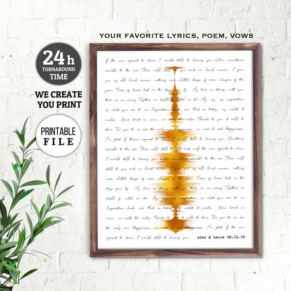 Wedding Song Lyric Art Custom Sound Wave First Dance Lyrics Custom Song Lyrics Wall Art Song Into Sound Wave Anniversary Gift Men