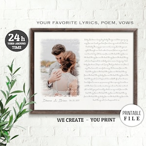 1 Year Anniversary Gift for Him, Custom song lyrics with photo, 1st Anniversary Gift for Husband or Wife, Paper Anniversary, PRINTABLE