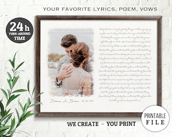 1 Year Anniversary Gift for Him, Custom song lyrics with photo, 1st Anniversary Gift for Husband or Wife, Paper Anniversary, PRINTABLE