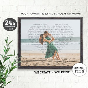 Arte de parede com letras de músicas personalizadas, letras em formato de coração, presente de aniversário de 1 ano para ela, presente de 2º aniversário para ela, arte de música de casamento, IMPRIMÍVEL