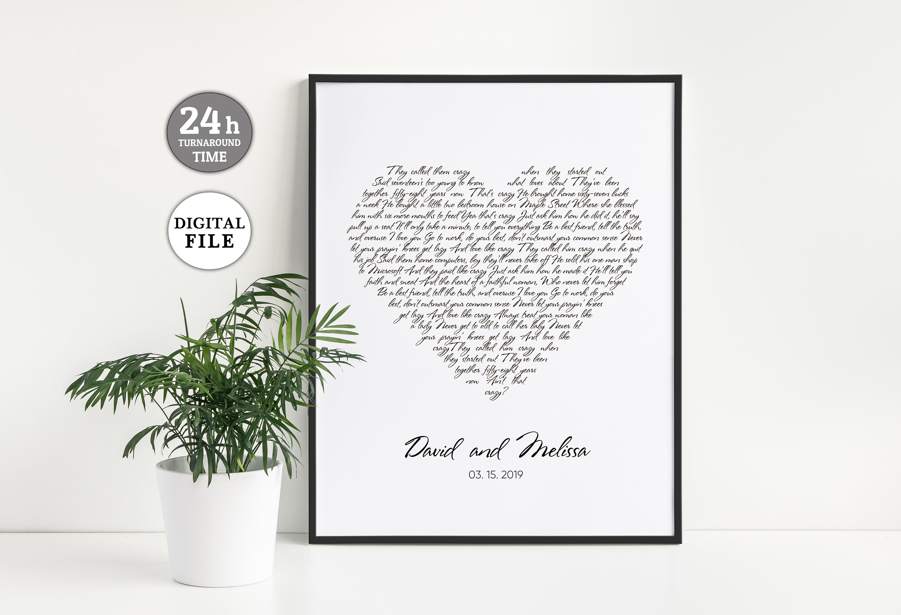 Personalized Song Lyric Gift Custom Song Lyrics Wall Art Etsy