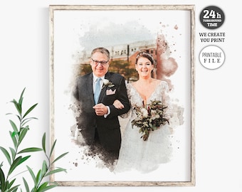 Father of the Bride Portrait Gift, Watercolor Portrait from Photo, Father Birthday Gift, Wedding Watercolor Illustration, Download File Only
