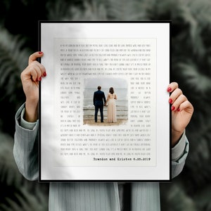 Custom song Lyrics & Photo, 1st Anniversary Gift, Song Lyric Art, Anniversary Gift for Him, First Dance Lyrics and Photo, Gift for Him