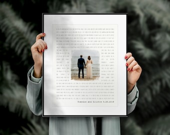 カスタムソングの歌詞と写真、1周年記念ギフト、ソングの歌詞アート、彼への記念日ギフト、ファーストダンスの歌詞と写真、彼へのギフト