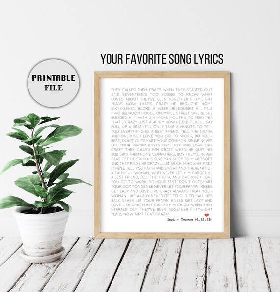 Custom Song Lyrics First Dance Lyrics 7 Year Anniversary Etsy
