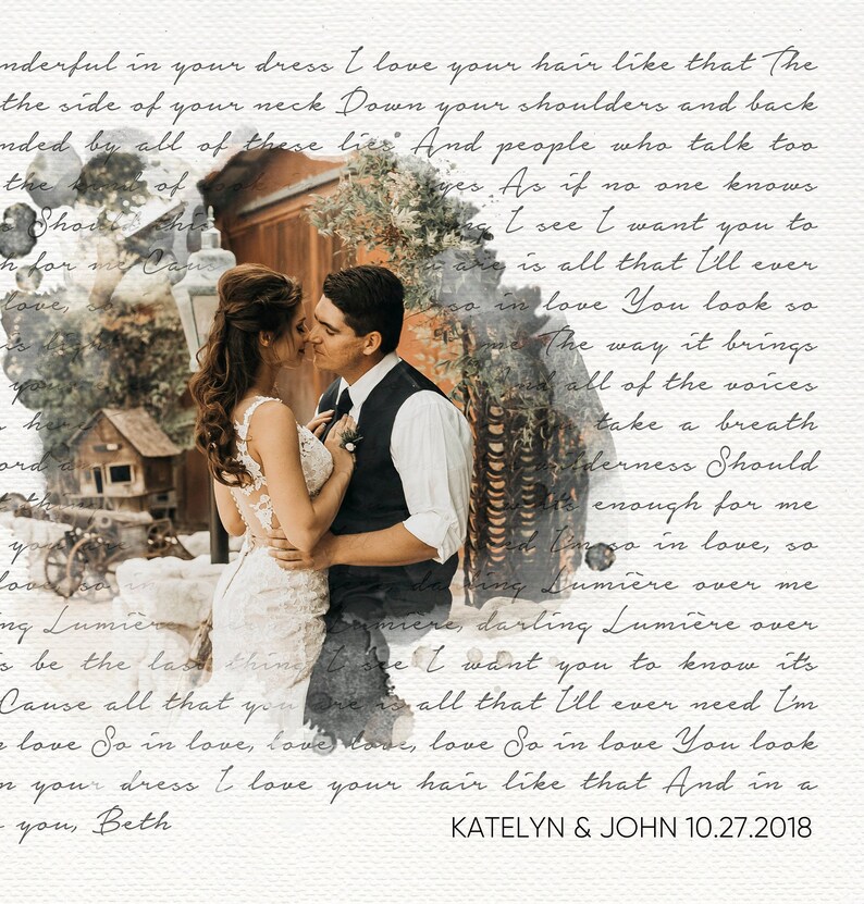 Regalo de aniversario de bodas, arte de la letra de la canción de bodas, regalo de foto de boda, regalo de canción de bodas, regalos de aniversario, regalo del primer aniversario ARCHIVO DIGITAL imagen 2