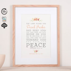 Regalo de dedicación de bebé para niña, impresión de verso bíblico personalizado con nombre de niña, regalo de bautismo niña, regalo personalizado para cumpleaños de niña
