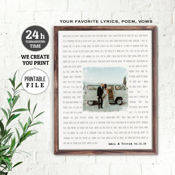 Custom Song Lyrics Photo 1st Anniversary Gift Song Lyric Etsy etsy