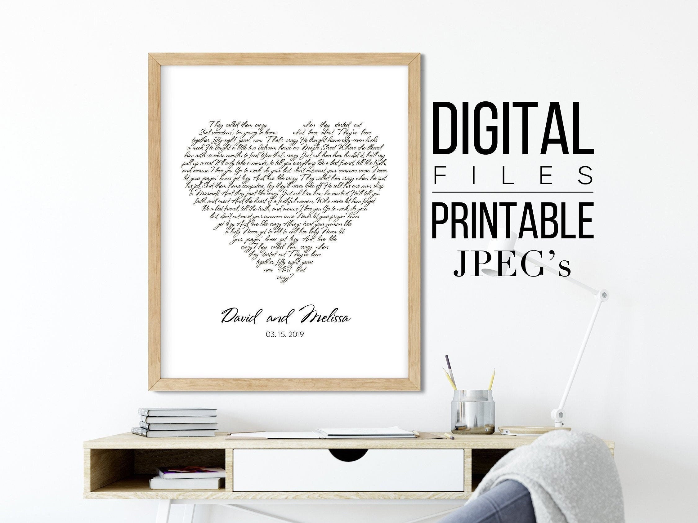 Personalized Song Lyric Gift Custom Song Lyrics Wall Art Etsy