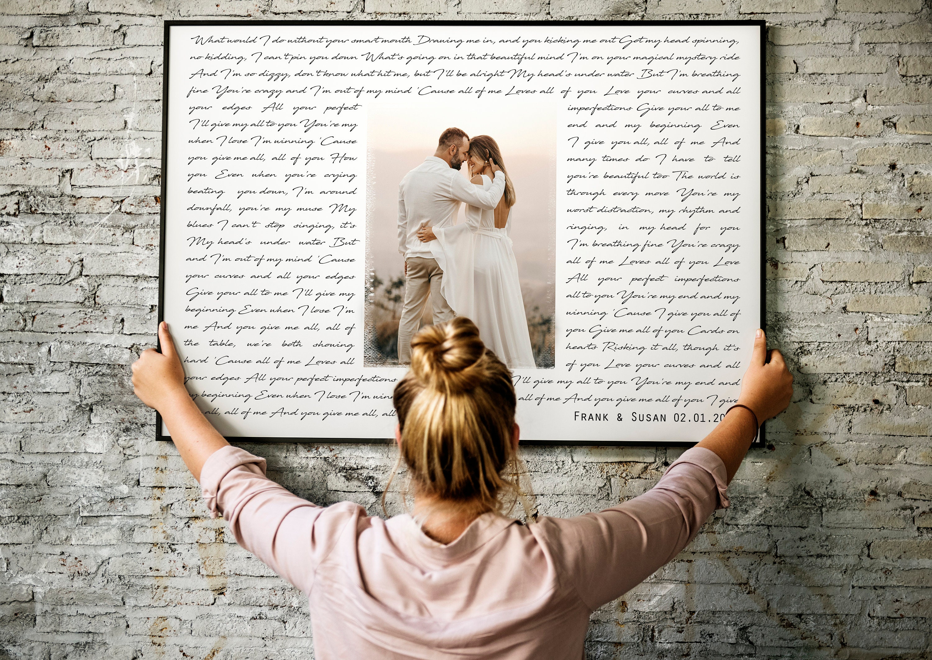 カスタム歌詞ウォールアート、ファーストダンス、彼への1周年記念ギフト、写真と歌詞、結婚1周年記念ギフト、デジタルファイル
