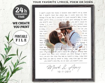 1st Anniversary Gift for Husband, Wedding Song Lyrics Art, First Dance Song, Wedding Vows Art, Anniversary Gift for Him, DIGITAL DOWNLOAD