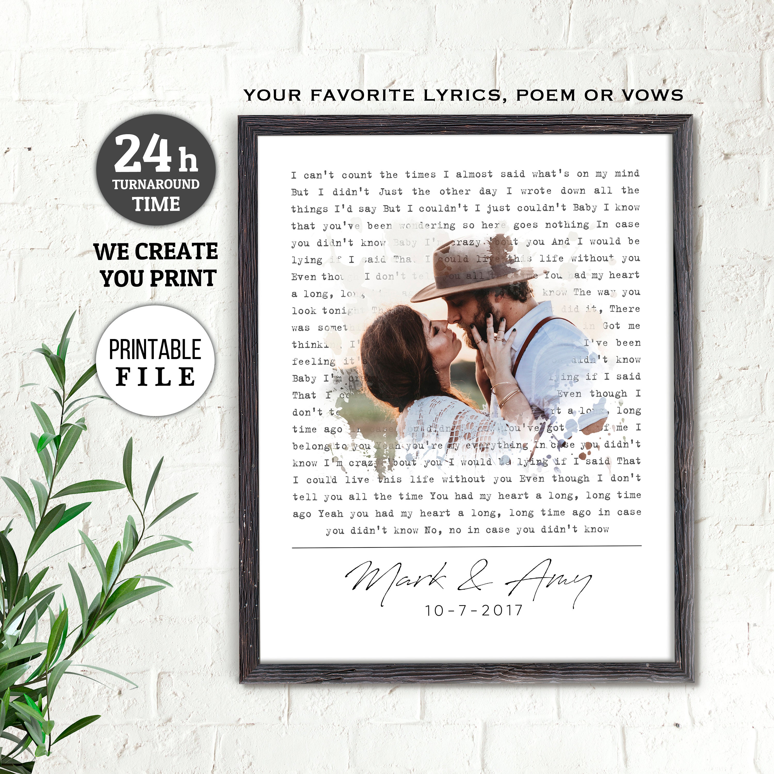 1st Anniversary Gift for Husband, Wedding Song Lyrics Art, First Dance Song, Wedding Vows Art, Anniversary Gift for Him, DIGITAL DOWNLOAD