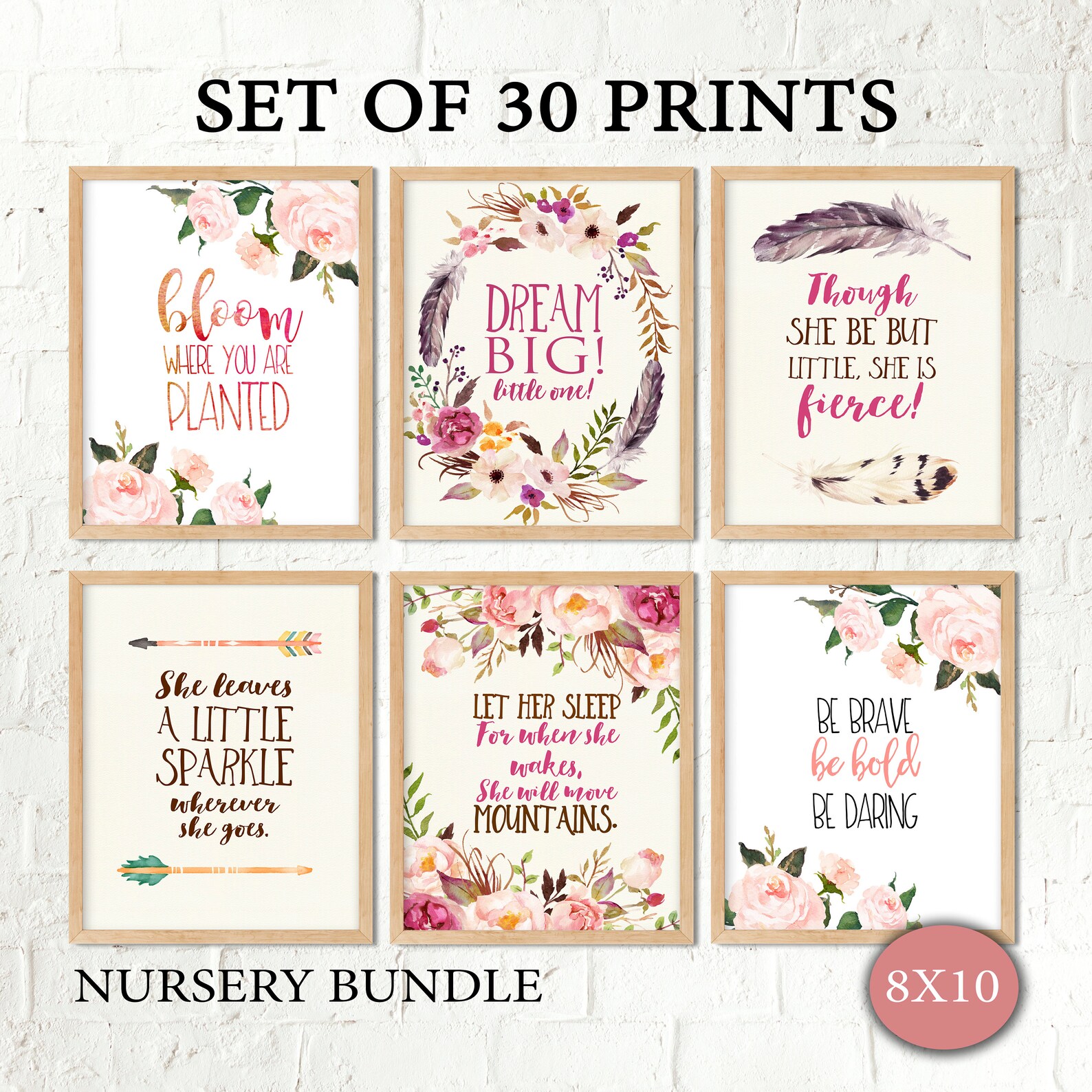 Nursery Wall Art Woodland Nursery Wall Art Girl Set of 30 Etsy