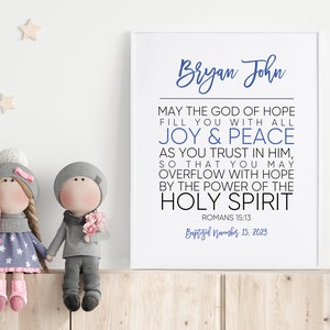 Digitales Taufgeschenk für Baby Jungen - personalisierter Bibelvers Druck mit individuellem Namen - druckbare Kinderzimmer Wandkunst und Widmung Andenken
