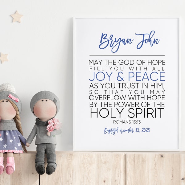 Digital Baptism Gift for Baby Boy - Personalized Bible Verse Print with Custom Name - Printable Nursery Wall Art and Dedication Keepsake