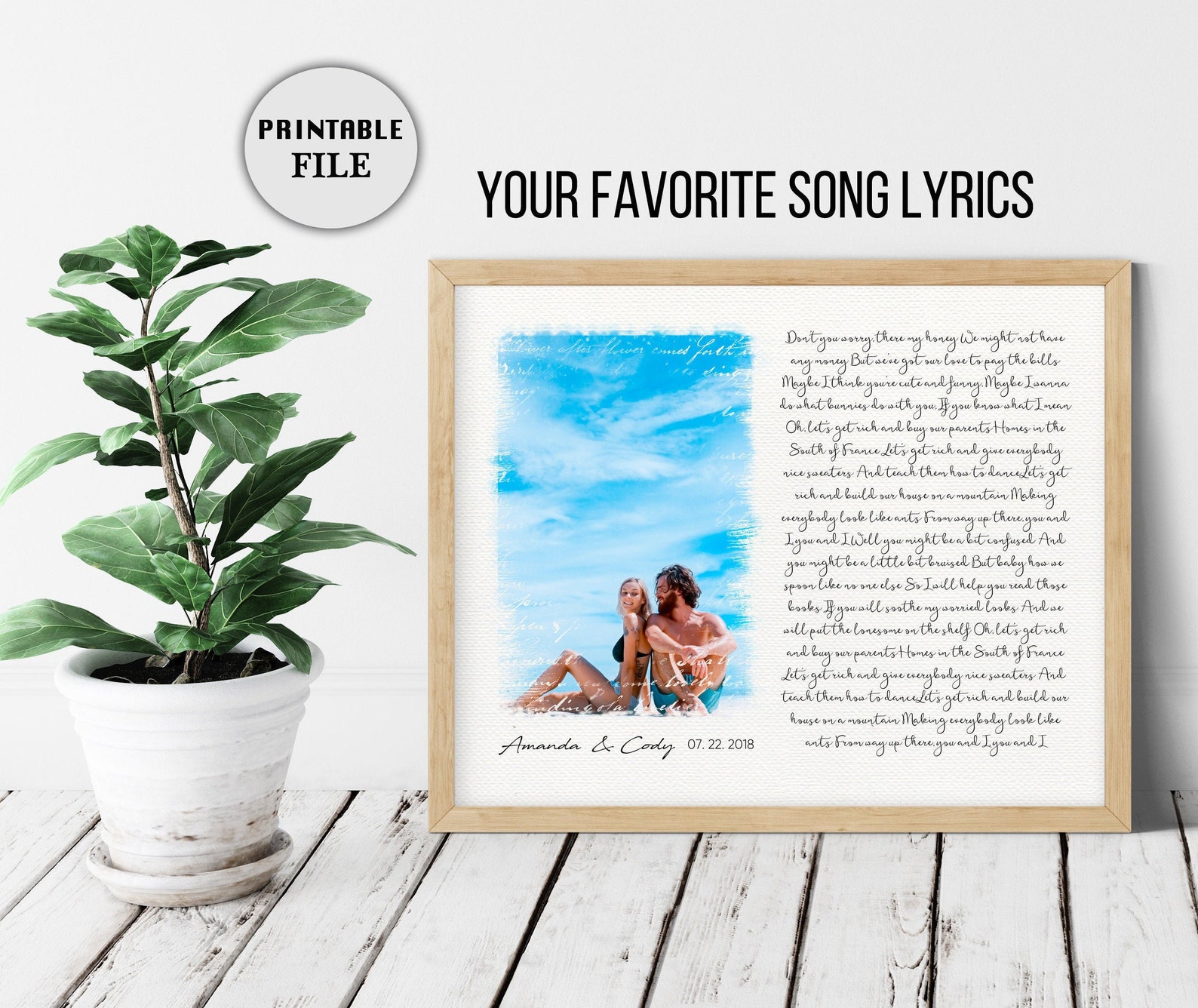 1 Year Anniversary Gift for Him, Custom Song Lyrics With Photo, 1st ...
