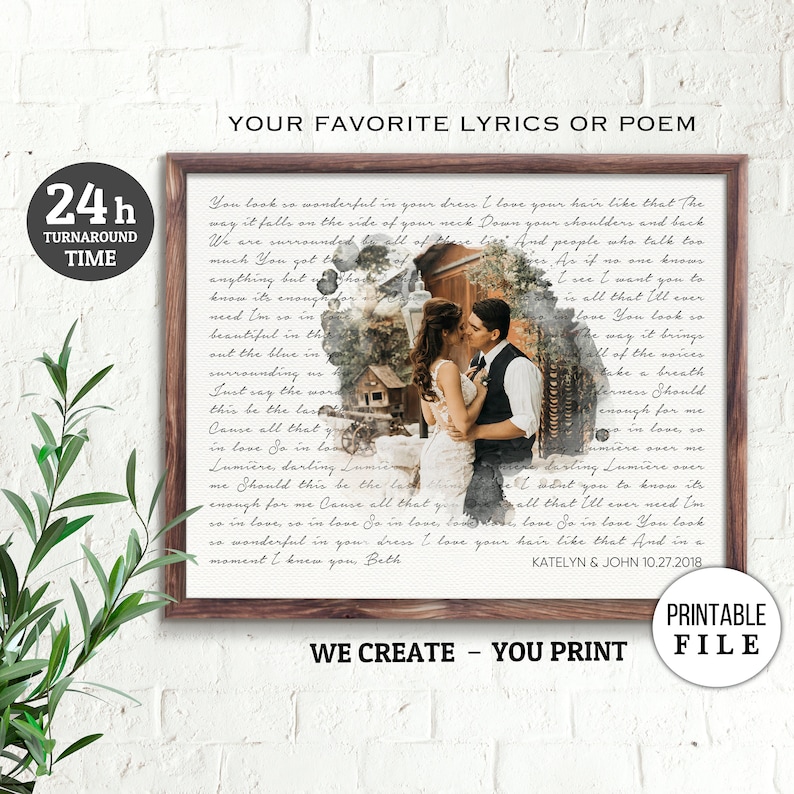 Wedding Anniversary Gift, Wedding Song Lyric Art, Wedding Photo Gift 8th Anniversary Gift Wedding Song gift, Anniversary Gifts, DIGITAL FILE 