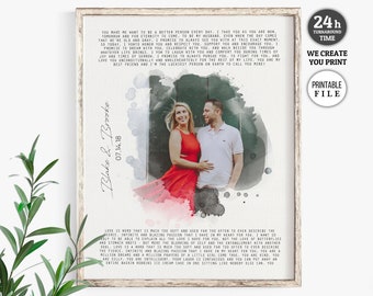 Vows, Wedding Vows with Picture, Wedding Vows print, His and Her Vows, Personalized Gift, Printable Vows, Anniversary Gift for Husband