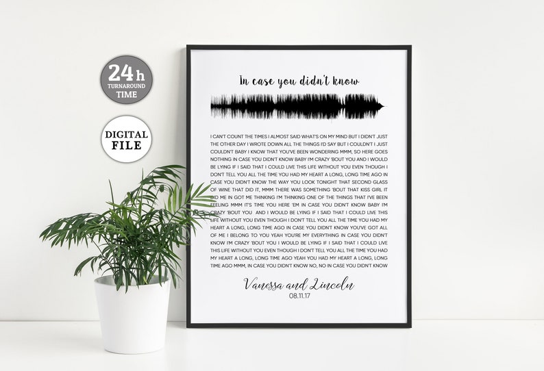 Wedding Song Lyric Art Personalised Sound Wave Print Etsy