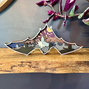 Vampire Bat Wall Decor |  Halloween Wall Art | Spooky Home Decor | Dracula Diorama | Halloween Decoration | Spooky Art | Vintage Halloween
