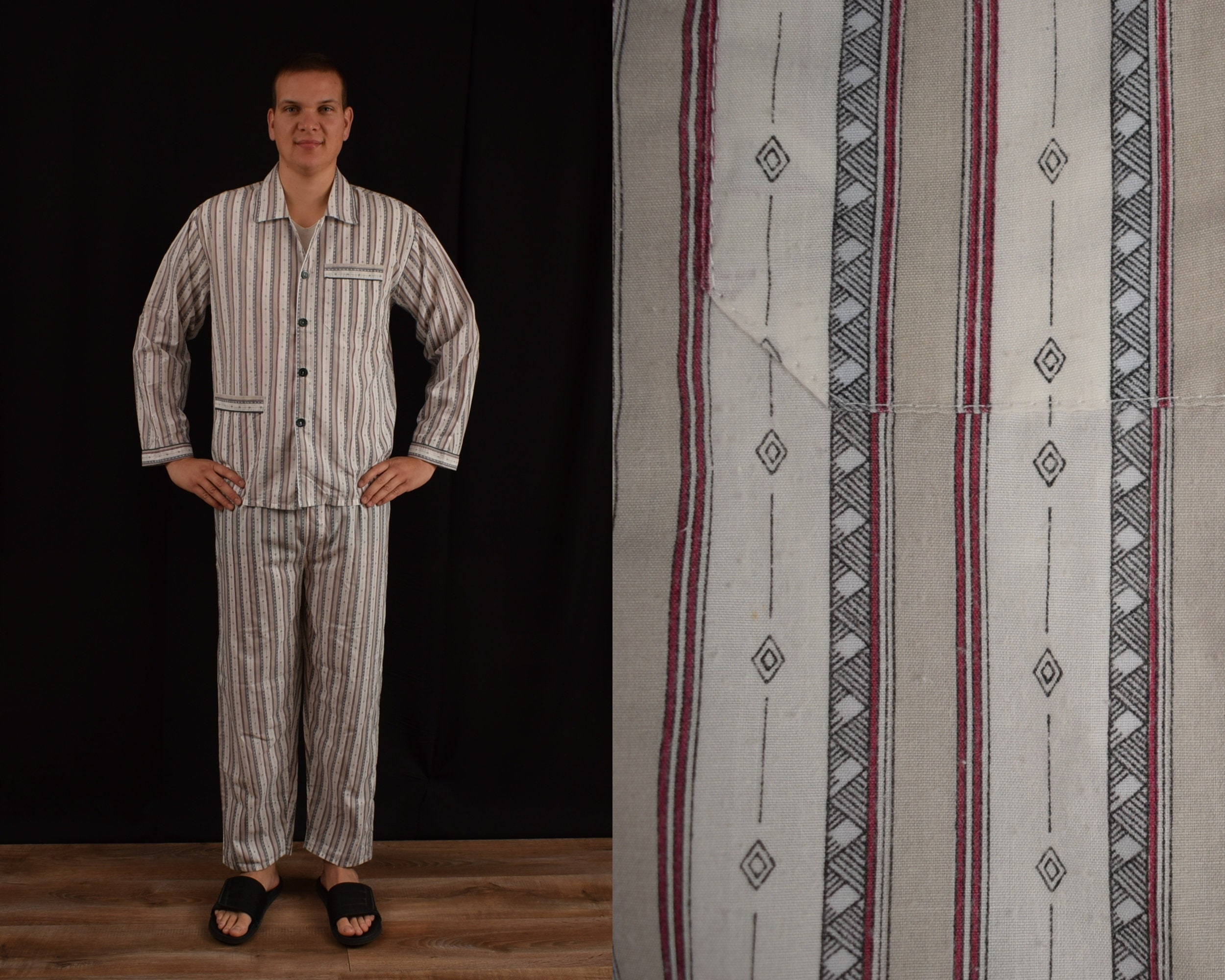 vintage Abstrakt gemusterter Pyjama Set / Herren Gr. 38 EU 48 S / Mann Pyjama Shirt & Hose Männer Schlafanzug / 1990er Jahre