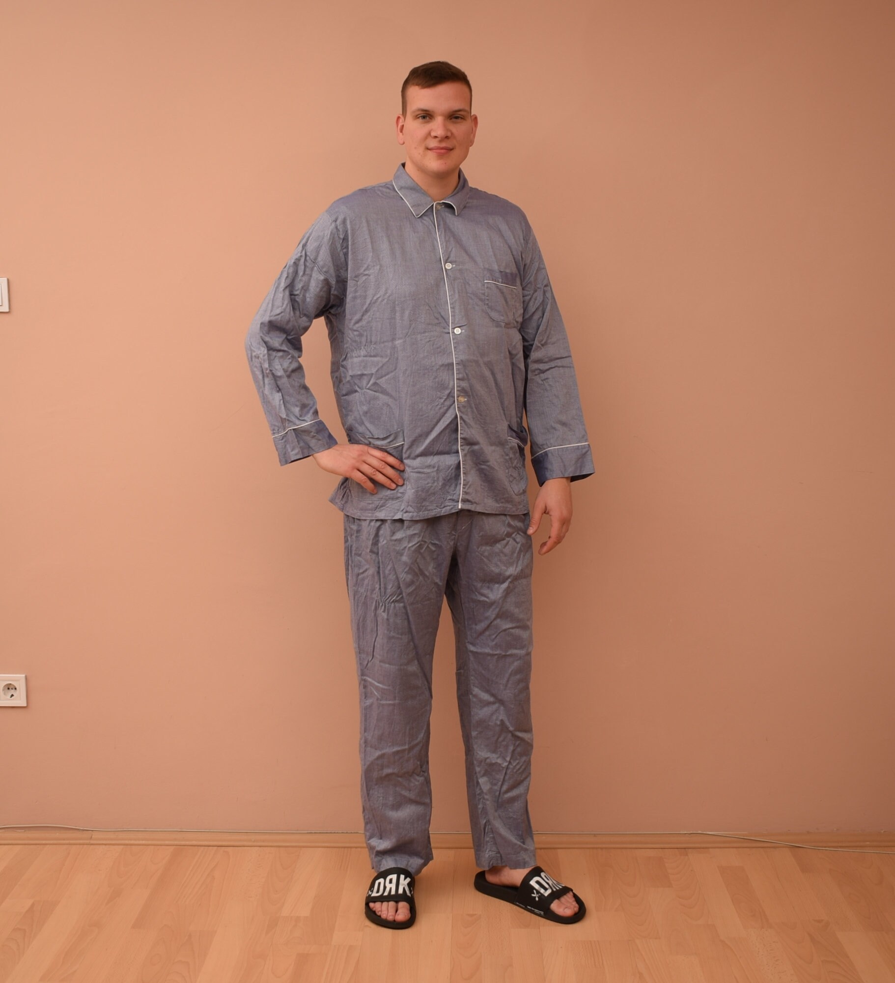 mens Size UK 42 EU 52 L Man Pijamas Shirt & Pants Ropa Ropa para hombre Pijamas y batas Juegos Blue Men Sleepwear vintage Pierre Clarence Pijama Set 