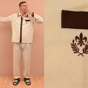 Conjunto de pijama vintage dos anos 70 masculino tamanho L Pijama masculino camisa e calças/pijamas masculinos