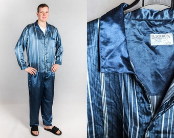 vintage Striped Pajama Set / mens Size EU 54 UK 44  XL / Man Pajamas Shirt & Pants / Men Sleepwear / 90s