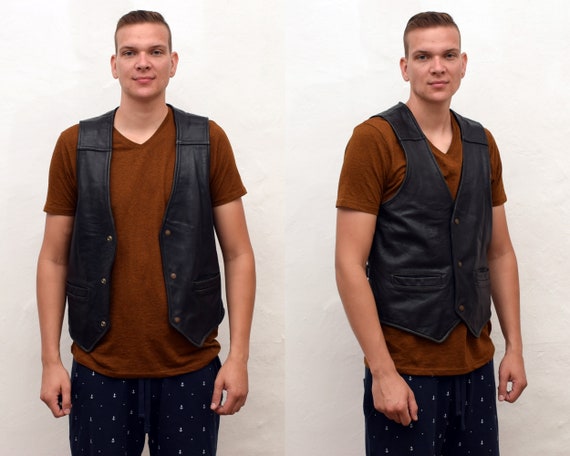 vintage 90s Levis Leather Waistcoat mens size S -