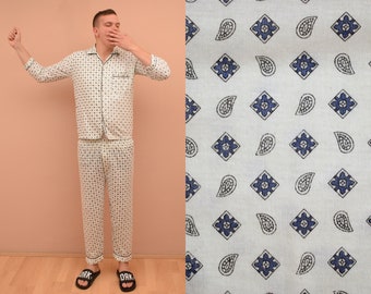 vintage Abstraktes Gemustertes Pyjama Set Herren Größe UK 40 / EU 50 / M Mann Schlafanzug Shirt & Hose Männer Schlafanzug