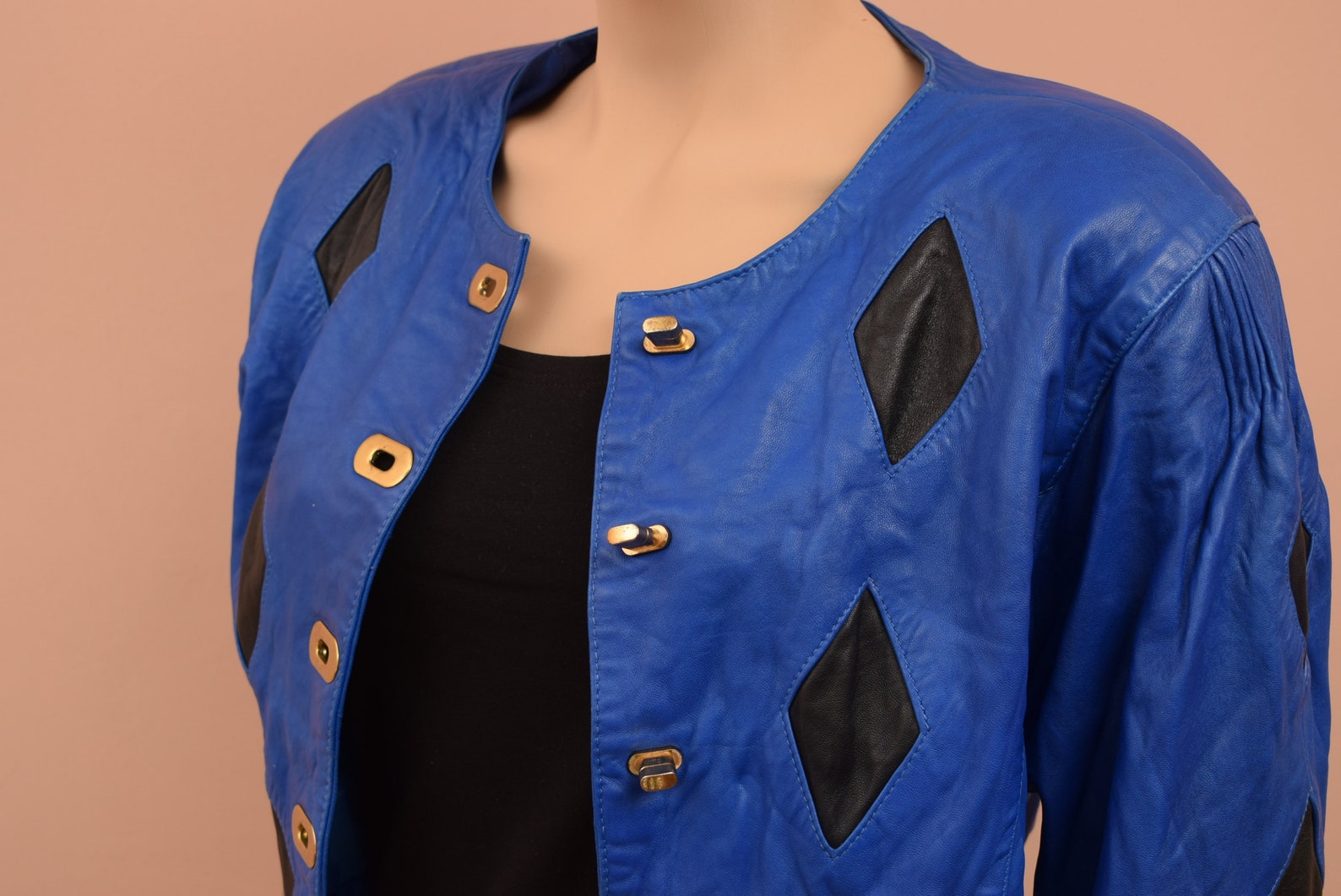 Vintage Lamb Skin Leather Jacket womens size L / Blue / | Etsy