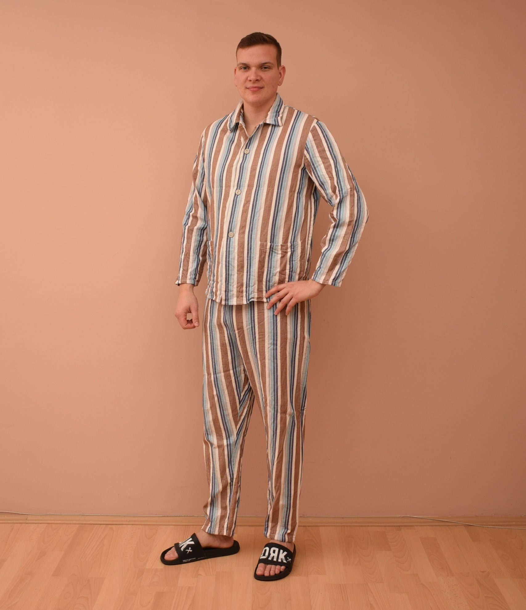 70〜80s Vintage Dreiklang Pajamas Stripe Vintage Dreiklang Striped Patterned Pajama Set Mens Size UK
