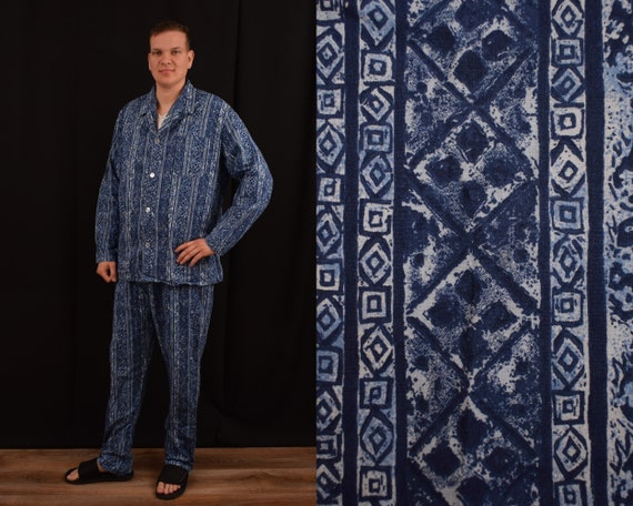 Kleding Herenkleding Pyjamas & Badjassen Sets EU 52 donkerblauw L man pyjama shirt en broek mannen nachtkleding vintage gestreepte pyjama set mens maat UK 42 