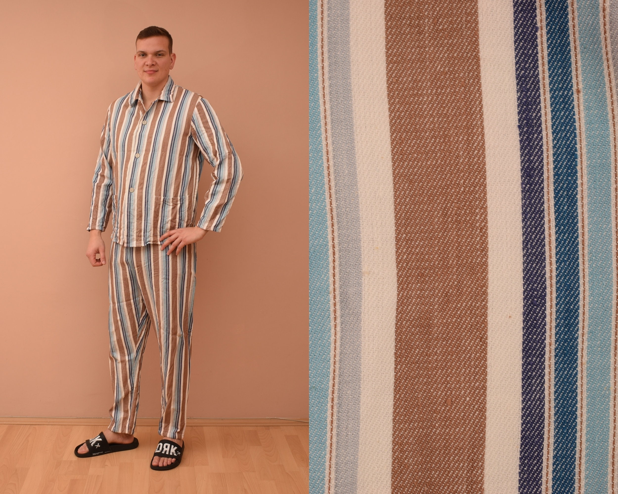 70〜80s Vintage Dreiklang Pajamas Stripe Vintage Dreiklang Striped Patterned Pajama Set Mens Size UK