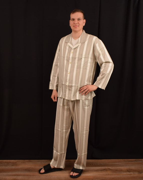 UK Pajama Size / 54 Schiesser / 44 Vintage Pajamas Set - / Mens Shirt & Pants / XL Etsy EU Men / Man Striped Gray Cotton Sleepwear