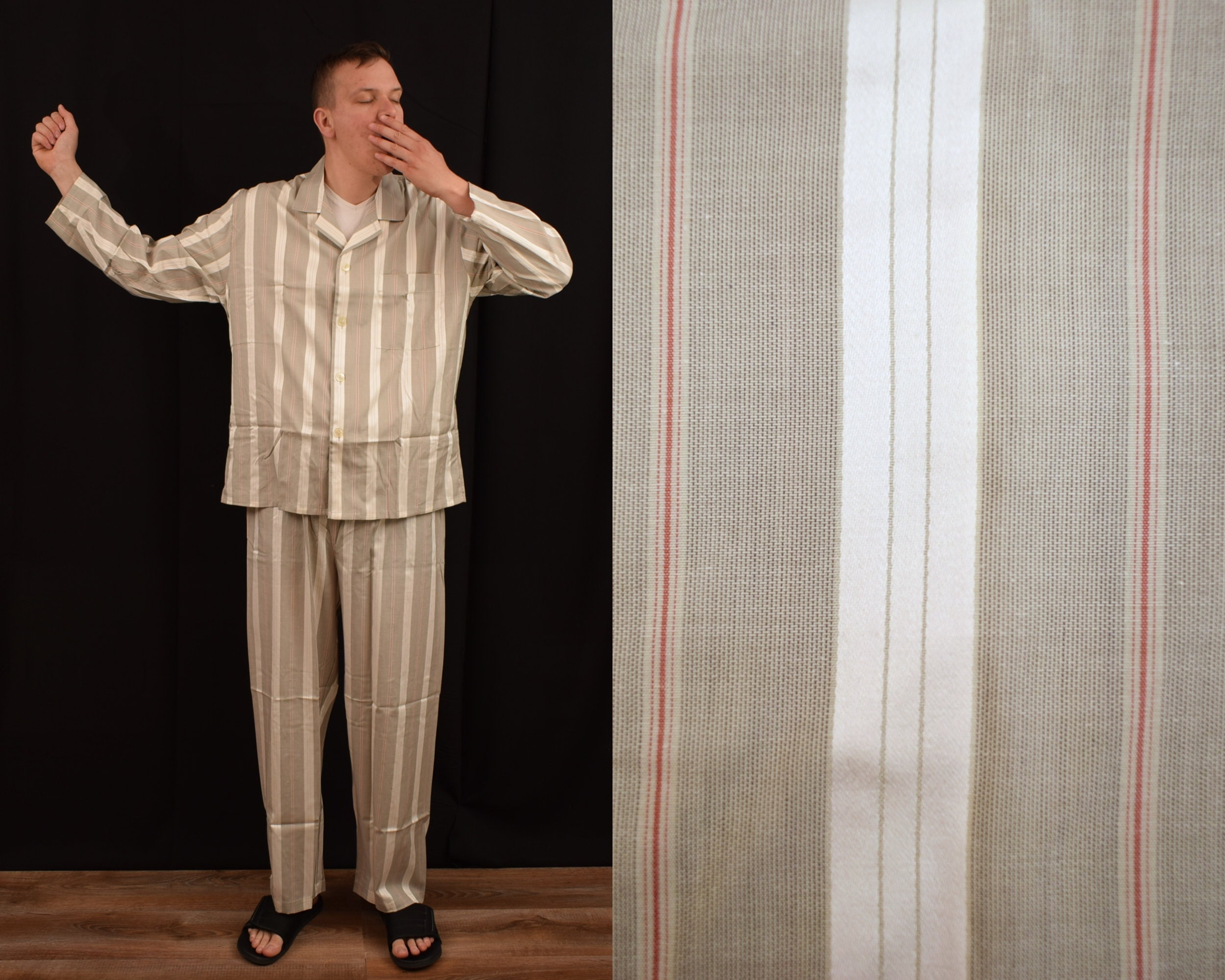 Pajamas Schiesser Man Pajama Mens & / Set 54 - 44 Etsy UK Men XL Vintage / / EU / Gray Shirt / Size Cotton Sleepwear Striped Pants