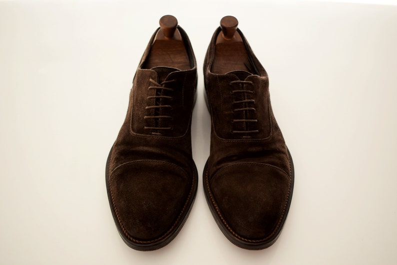 vintage Don Gil Suede mens size EUR 43 UK 9 Man Oxford Full Leather Men Shoe Brown Italian Pointed Toe Italy Shoes