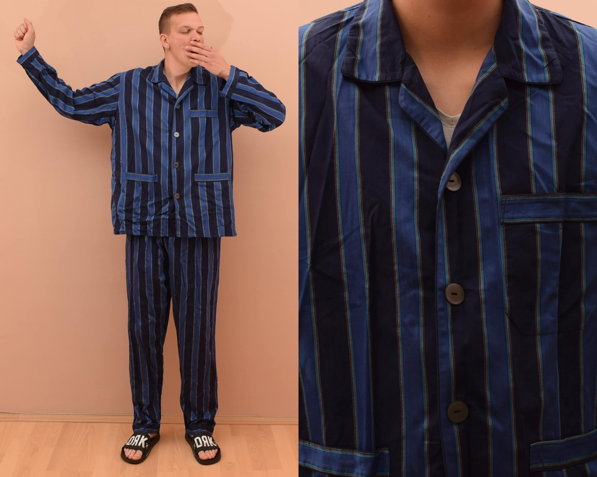 Kocabey Vintage 70s Mens Striped Pajamas . Pjs Printed Cotton