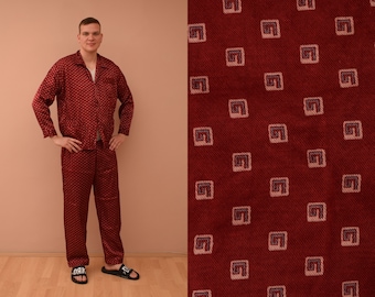 vintage Abstract Pajama Set / mens Size UK 46 EU 56 XXL / Man Pajamas Shirt & Pants / Burgundy Red / Men Sleepwear