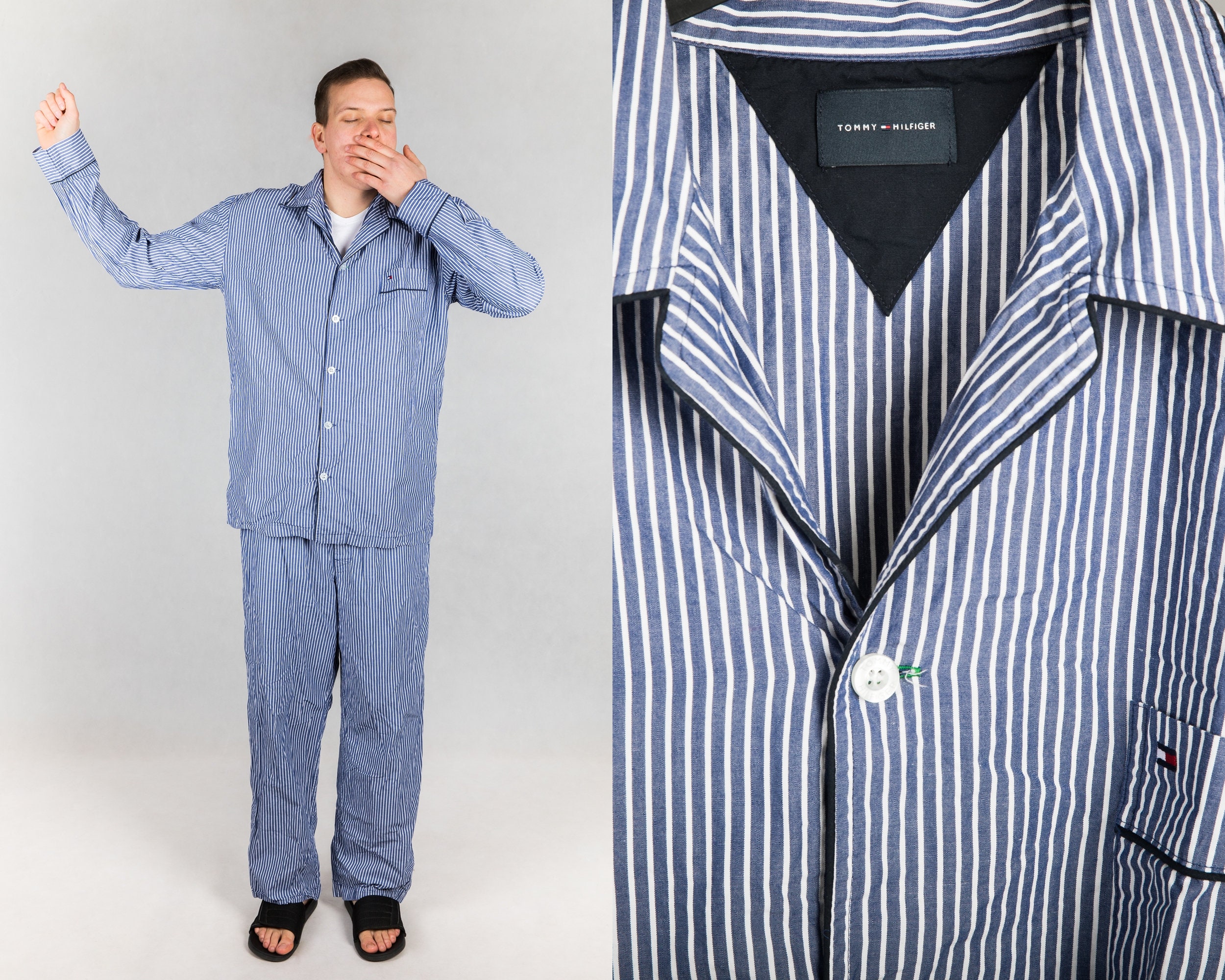 Tommy Hilfiger Striped Pajama Set / Mens Size UK 42 EU 52 L / Man Pajamas  Shirt & Pants / Blue Striped Men Sleepwear / Cotton - Etsy