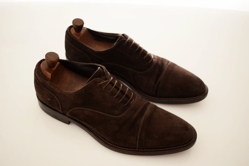 vintage Don Gil Suede mens size EUR 43 UK 9 Man Oxford Full Leather Men Shoe Brown Italian Pointed Toe Italy Shoes