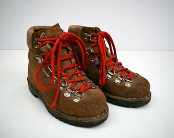 vintage Kisd 70s Hiking Boots / Leather Boots / size UK 11.5 EUR 30 / Climbing Mountain Boots / Brown / St. Moritz