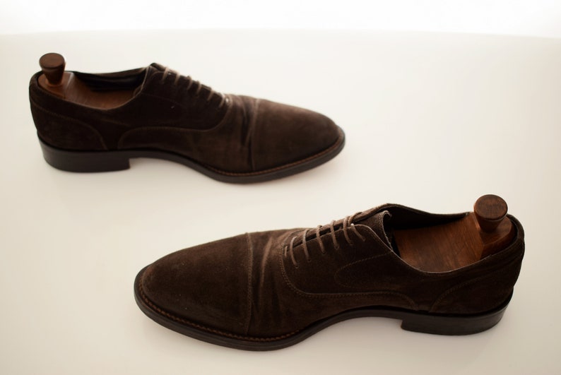 vintage Don Gil Suede mens size EUR 43 UK 9 Man Oxford Full Leather Men Shoe Brown Italian Pointed Toe Italy Shoes