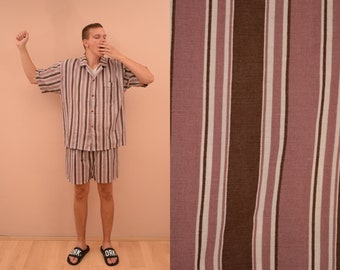 vintage 70s Striped Pajama Set mens Size EU 56 / XXL / UK 46 Man Pajamas Shirt & Shorts Cotton Men Sleepwear